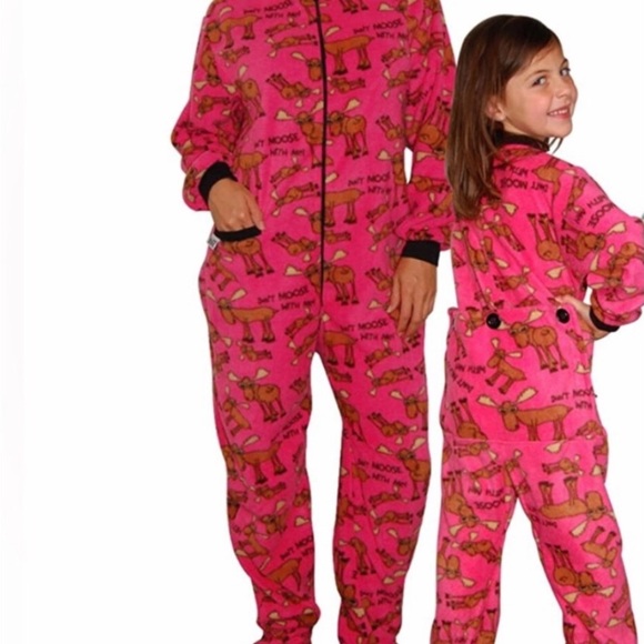 Lazy One XL womens pink Don’t moose with me footed trap door onesie - Picture 4 of 8